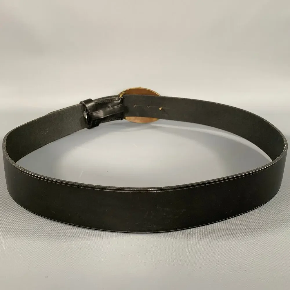RALPH LAUREN Size 38 Black Gold Crackled Leather Belt